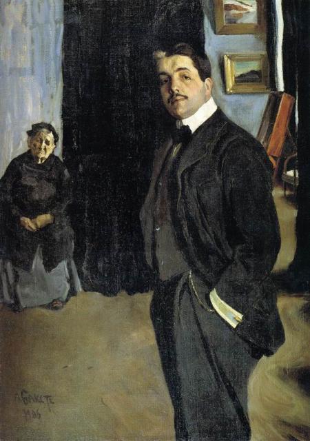 Bakst L. Portrait of Sergei  Diaghilev and his Nanny. 1906