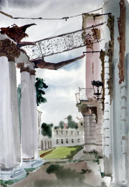 Ведерников А.С. Разрушенный балкон дворца в Пушкине. 1945