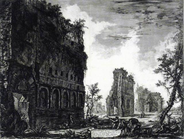 Джованни Батиста Пиранези. Вид развалин античного здания на "Золотой площади" виллы Адриана. 
